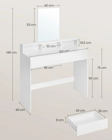 Toucador com espelho grande moderno 40 x 100 x 140 cm (Banco não íncluido) branco