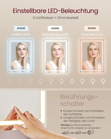 Toucador com espelho LED (BANCO NÃO INCLUIDO) regulável, 2 gavetas 40 x 90 x 145 cm Coleção Kailyn, branca