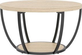 HOMCOM Mesa de Centro Redonda para Sala com Prateleira e Estrutura Metálica 80x80x43,8 cm Carvalho | Aosom Portugal