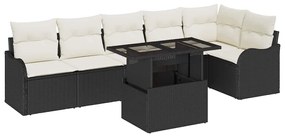 Conjunto de Sofá de Jardim vidaXL 7 peças com Almofadas Preto Rattan S