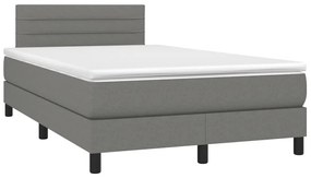 Cama box spring c/ colchão e LED 120x190 cm tecido cinza-escuro