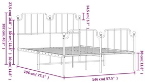 Estrutura de cama com cabeceira e pés 140x190 cm metal branco