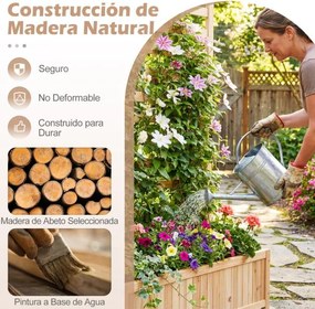 Floreira jardim de madeira com treliça vertical 90 x 34 x 150 cm, forro e drenagem para plantas trepadeiras Natural