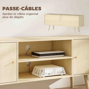 Móvel de TV para televisores 120 x 34 x 50 cm até 55 polegadas, com 2 armários e 2 prateleiras abertas, com efeito de madeira natural