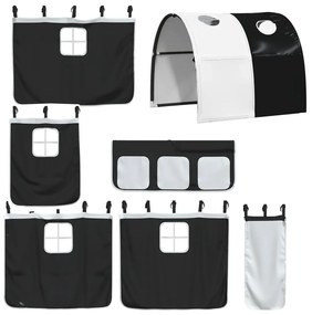 Beliche com escorrega e cortinas 90x190 cm branco e preto