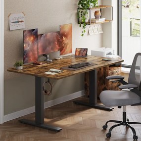 Secretária elétrica com regulação elétrica da altura, 140 x 80 x (72-120) cm, com porta USB-C castanha