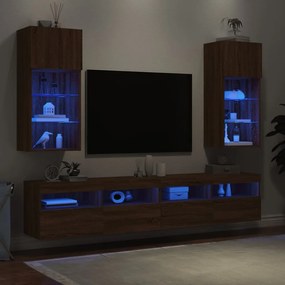Móveis de TV c/ luzes LED 2 pcs 40,5x30x90 cm carvalho castanho