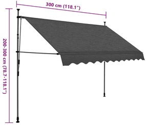 Toldo retrátil manual com LED 300 cm antracite