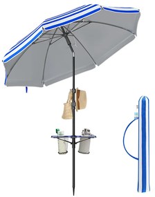 Guarda-sol praia160 cm, dobrável em ambos os lados em 30°, altura ajustável, azul e branco