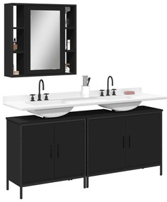 vidaXL 3 pcs conjunto móveis casa de banho derivados de madeira preto