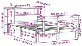 Cama com estante sem colchão 120x200 cm pinho maciço