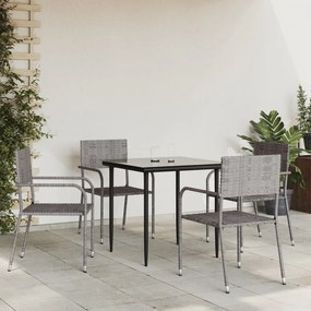 vidaXL 5pcs conjunto de jantar para jardim vime PE e aço cinza e preto