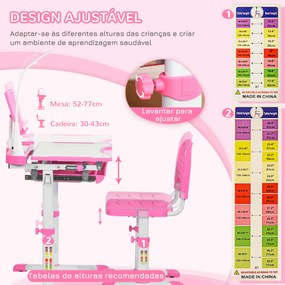 Conjunto de Secretária e Mesa para Crianças acima de 6 Anos com Altura Ajustável Mesa Inclinável e Lâmpada Rosa