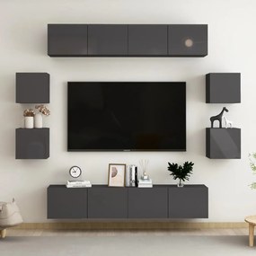 vidaXL 8 pcs conjunto de móveis de TV contraplacado cinzento brilhante