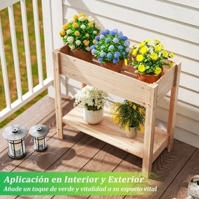 Floreira de jardim elevada em madeira 81 x 38 x 77 cm com pés com prateleira de arrumação Drenagem Jardinagem interior e exterior Madeira