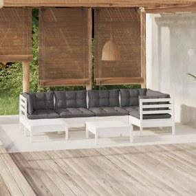 vidaXL 7 pcs conj. lounge de jardim c/ almofadões pinho maciço branco