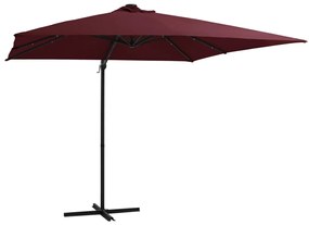 Guarda-sol de jardim cantilever c/ luzes LED 250x250 cm bordô