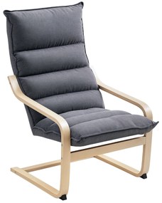 HOMCOM Poltrona de Sala de Estar Moderna com Encosto Alto Apoio para os Braços e Pés de Madeira Estofada em Veludo 67x83x105 cm Cinzento