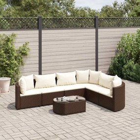 vidaXL 7 pcs conjunto de sofás jardim c/ almofadões vime PE castanho