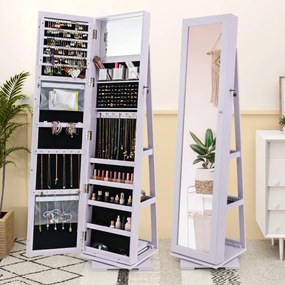 Armário para joias com fechadura, espelho de maquilhagem LED com 3 cores 40 x 38 x 164 cm Púrpura