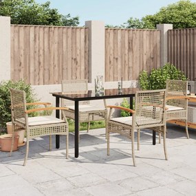 5 pcs conjunto de jantar p/ jardim com almofadões vime PE bege