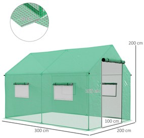 Estufa tipo Túnel 2x3x2 m Estufa de Exterior com 4 Janelas de Malha e Porta com Fecho de Correr Estufa para Cultivos Anti UV Verde