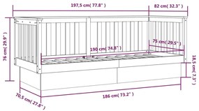 Sofá-cama 75x190 cm madeira de pinho maciça cinzento