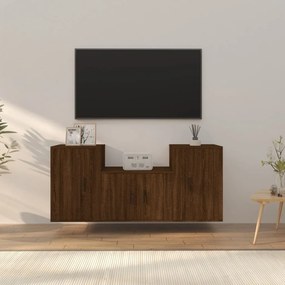 Conjunto móveis de TV 3pcs madeira processada carvalho castanho