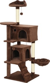 PawHut Arranhador para Gatos com Múltiplas Plataformas Cama 2 Cavernas Rede Escada Postes de Sisal 48x48x140 cm Marrom | Aosom Portugal