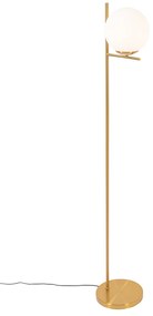 Candeeiro de pé Art Deco dourado e vidro opalino - Flore