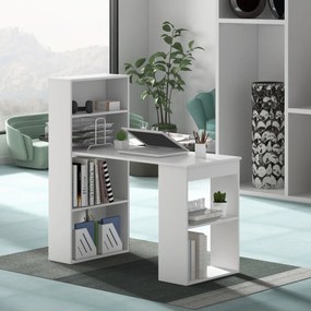 Secretária de computador com Estante de arrumação Secretária reversível para escritório de estudo Quarto de dormir 122 x 51 x 122 cm Branco