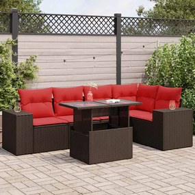 6 pcs conj. sofás jardim c/ almofadões vime PE/acácia castanho
