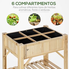 Horta Urbana de Madeira Mesa de Cultivo com 6 Compartimentos e Prateleira Inferior para Plantas e Flores em Jardim Terraço Exterior Capacidade 80 kg 7