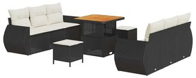 Conjunto de Sofás de Jardim de 9 Peças com Almofadas em Rattan Preto d