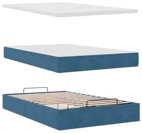 Cama otomana com colchão 120x190 cm veludo azul-escuro
