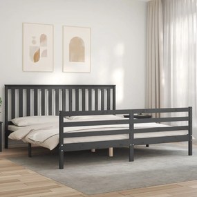 Estrutura de cama com cabeceira 200x200 cm madeira maciça cinza