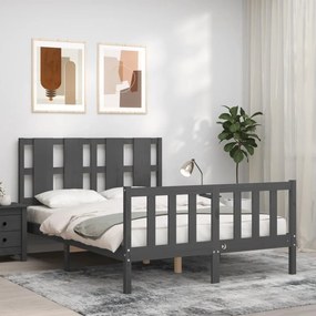Estrutura de cama com cabeceira 140x200 cm madeira maciça cinza