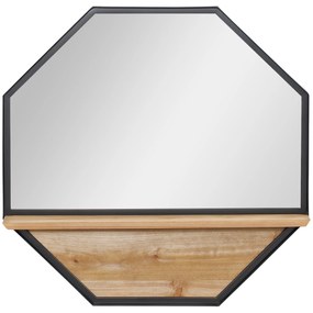Espelho Decorativo de Parede 61x61cm Espelho Octógono com Prateleira de Armazenamento para Sala de Estar Dormitório Entrada Preto