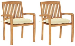 Cadeiras de jardim c/ almofadões branco nata 2 pcs teca maciça
