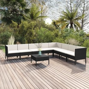 vidaXL 9 pcs conjunto lounge de jardim c/ almofadões vime PE preto