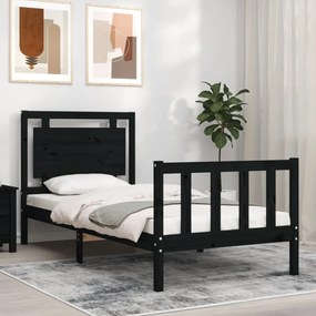 vidaXL Estrutura cama de solteiro c/ cabeceira madeira maciça preto