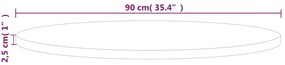 Tampo de mesa redondo Ø90x2,5cm carvalho maciço não tratado