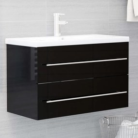vidaXL Armário c/ lavatório embutido derivados madeira preto brilhante