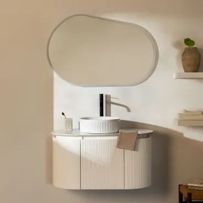 Conjunto De Móvel De Casa De Banho Em Madeira Carsone Branco & Sem Unidade Auxiliar & Cerâmica Redonda Riscas Brancas Ø36 Cm Sinqua & - Sklum