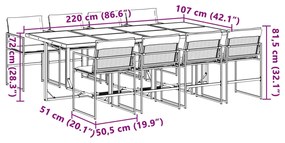 9 pcs conj. de jantar p/ jardim c/ almofadões textilene branco