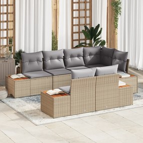 Conjunto de Sofá de Jardim vidaXL de 7 Peças com Almofadas Bege Rattan
