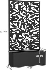 Floreira com treliça 61 x 23 x 113 cm, floreira retangular com painel de privacidade em metal, preto