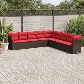 vidaXL 9 pcs conjunto sofás p/ jardim c/ almofadões vime PE castanho