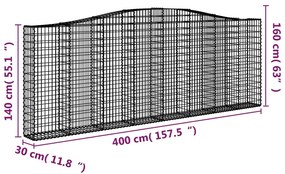Cestos gabião arqueados 4pcs 400x30x140/160cm ferro galvanizado