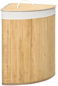 HOMCOM Cesto de Roupa de Bambu Capacidade de 55L Cesto para Roupa Suja com Tampa e Bolsa Amovível 38x38x57cm Madeira